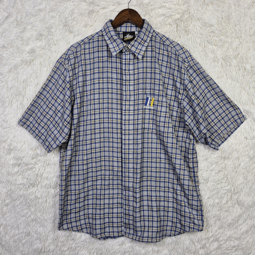 Vintage PNB Nation XL Blue Plaid Hidden Button Up Woven Shirt Streetwear Hip Hop
